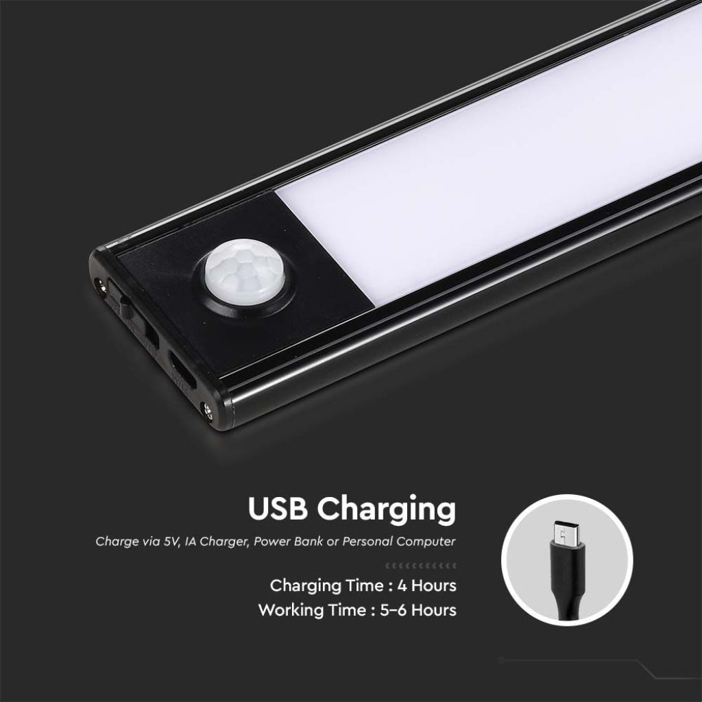 1,5W Micro-USB polnilna LED svetilka PIR senzor Črna 4000K IP20