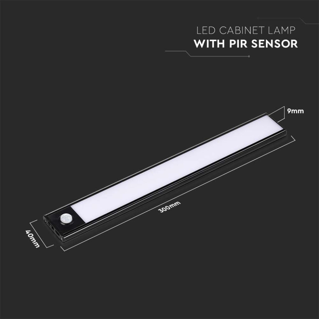 1,5W Micro-USB polnilna LED svetilka PIR senzor Črna 4000K IP20