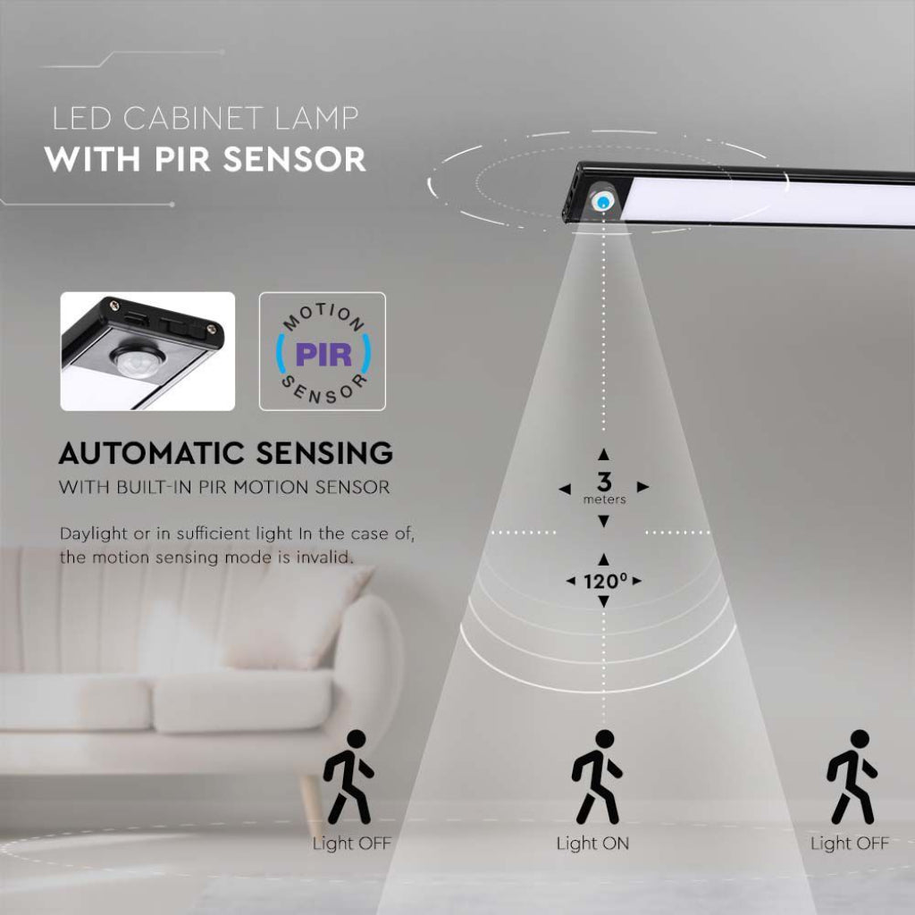 1,5W Micro-USB polnilna LED svetilka PIR senzor Črna 4000K IP20