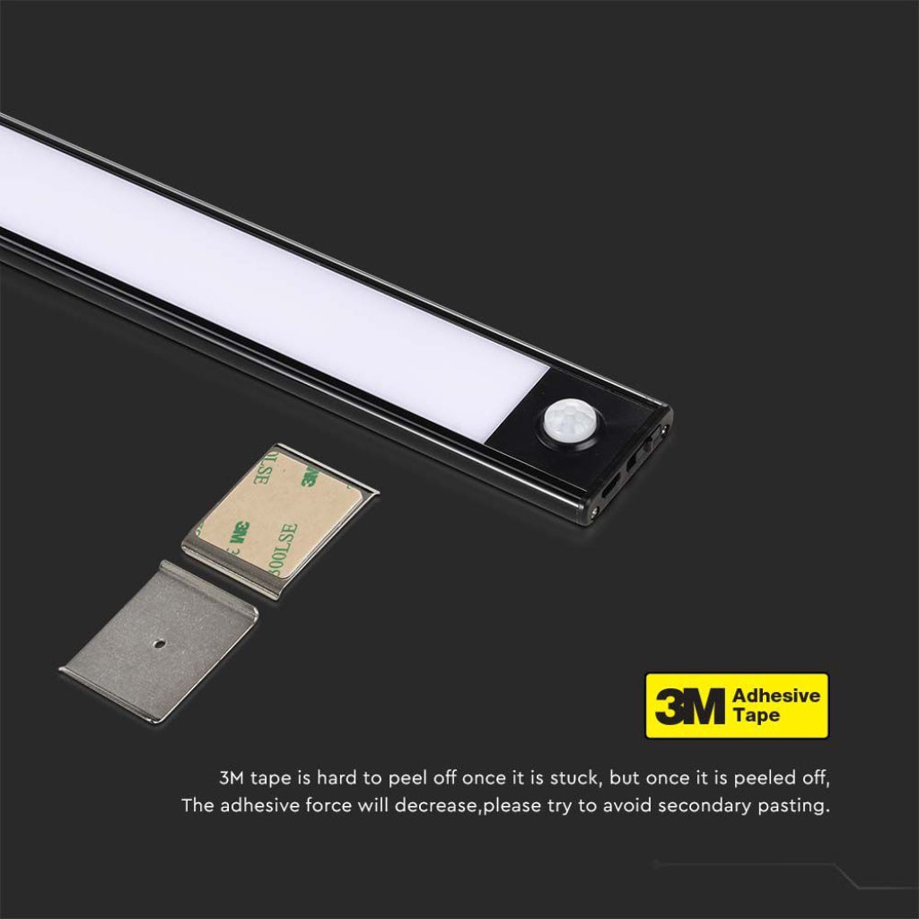 2W Micro-USB polnilna LED svetilka PIR senzor Črna 3000K IP20