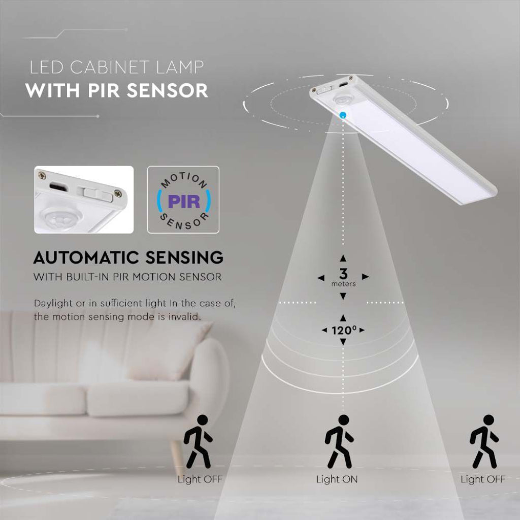 2W Micro-USB polnilna LED svetilka PIR senzor Srebrna 4000K IP20