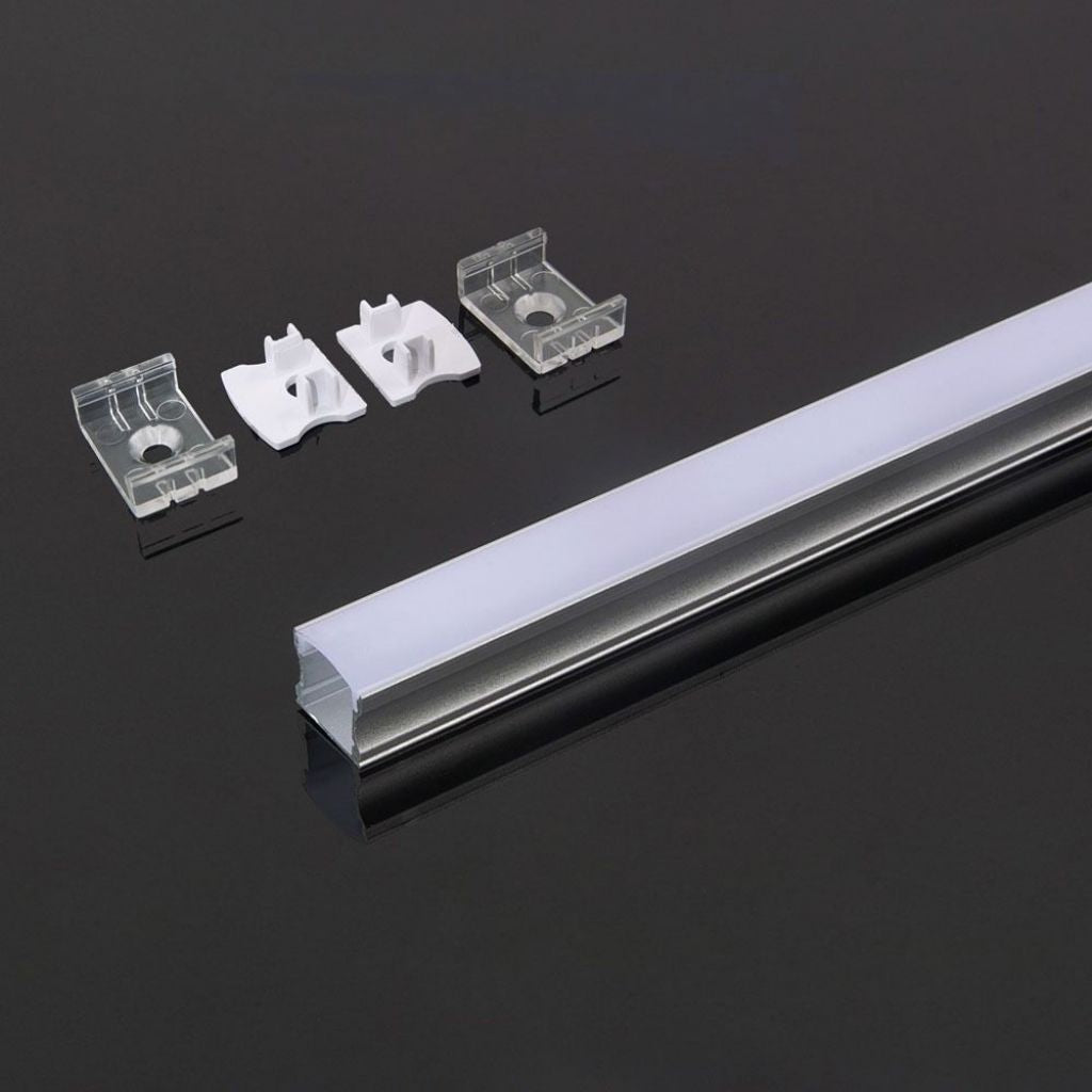 Profil za LED Trak Srebrn Nadometni 2000 x 17,2 x 14,4 mm Mlečna Leča