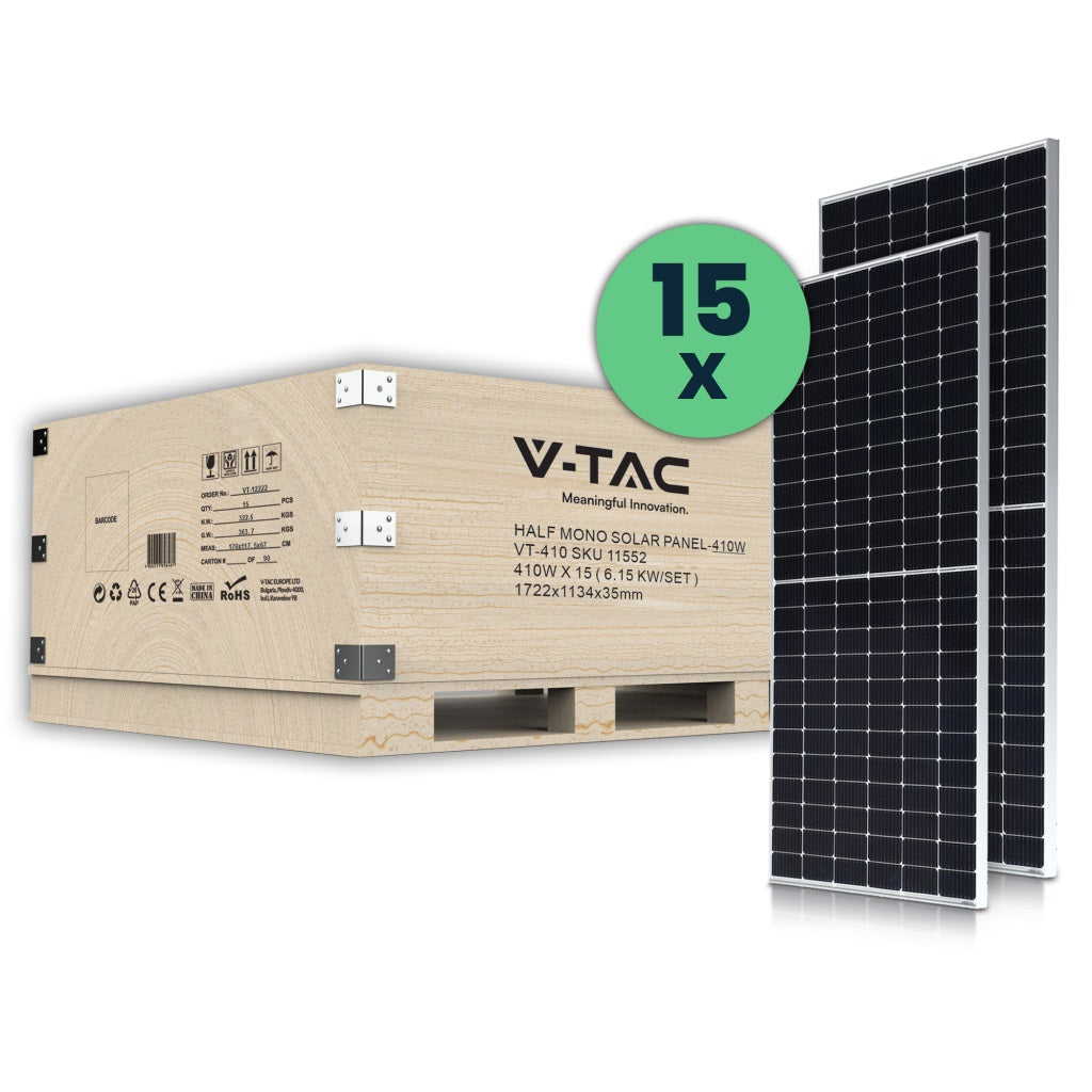 Komplet V-TAC 6 kW (6,15 kW) s 15 monokristalnimi solarnimi paneli 410 W 1722*1134*35 mm SKU11552