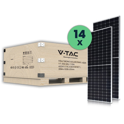 Komplet V-TAC 6 kW (6,3 kW) s 14 monokristalnimi solarnimi paneli 450 W 2094*1038*35 mm SKU11554