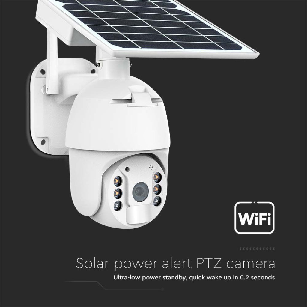 HD video nadzorna kamera WiFi PTZ senzor gibanja s sončno ploščo bele barve