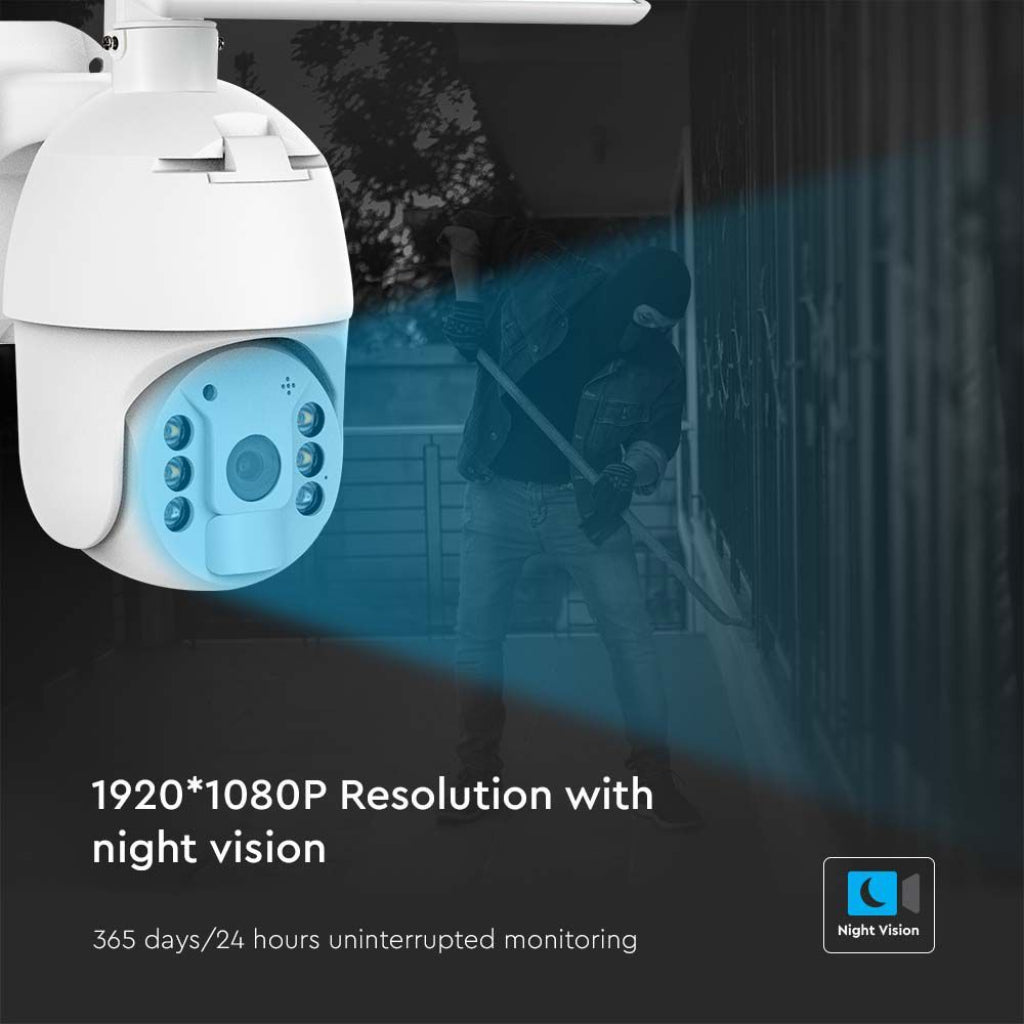 HD video nadzorna kamera WiFi PTZ senzor gibanja s sončno ploščo bele barve