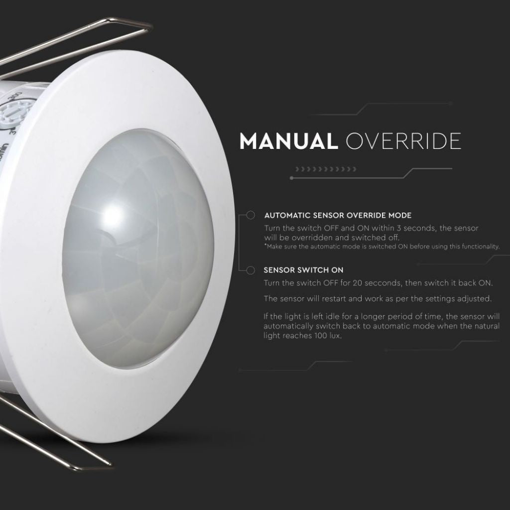 Senzor Gibanja Stropni PIR Vgradni Beli 360kot/do 6m/do 1200W