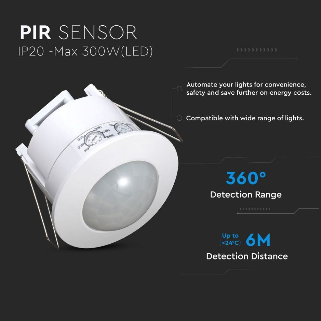 Senzor Gibanja Stropni PIR Vgradni Beli 360kot/do 6m/do 1200W