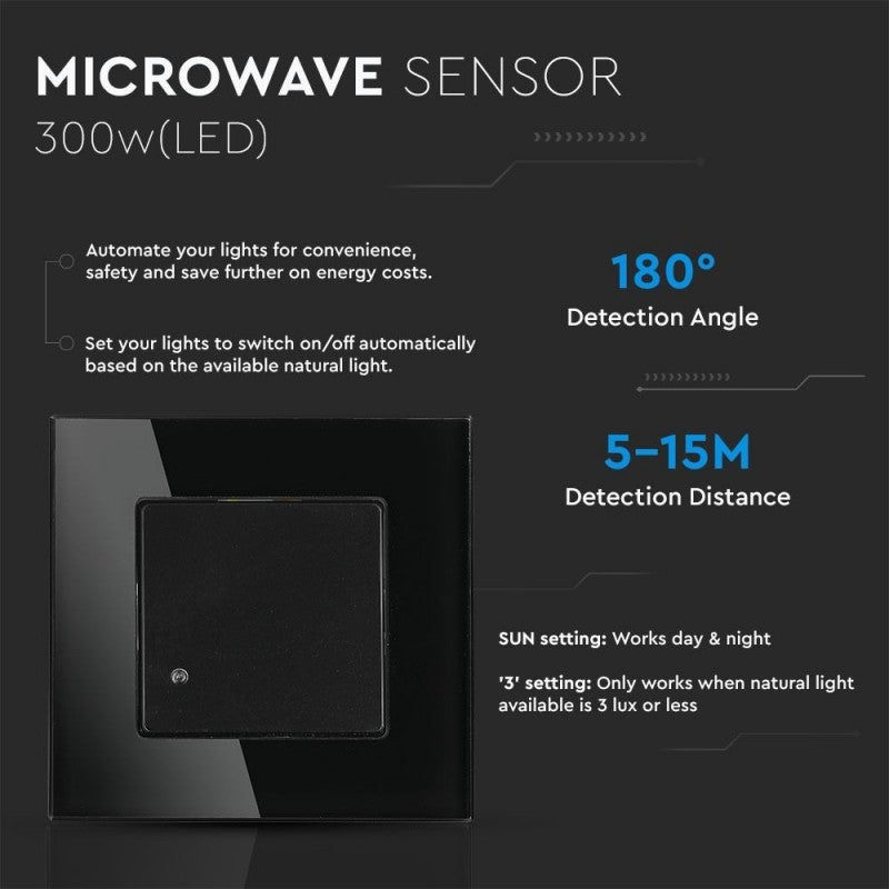 Sensor Gibanja Mikrovalovni Črni Vgradni /kot 180/5-15m/do 1200w