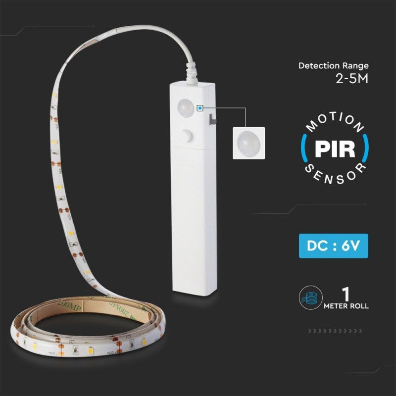 Kit 2.4W LED Strip Battery 2835 Motion Sensor 1m 4000K