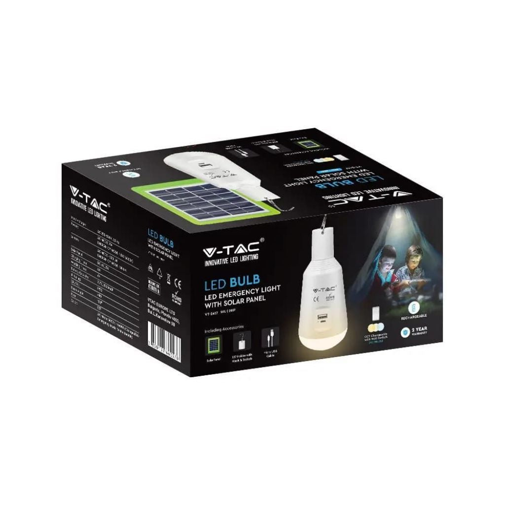 USB Polnilna LED Žarnica in Solarni Panel 7W CCT 3v1 IP20