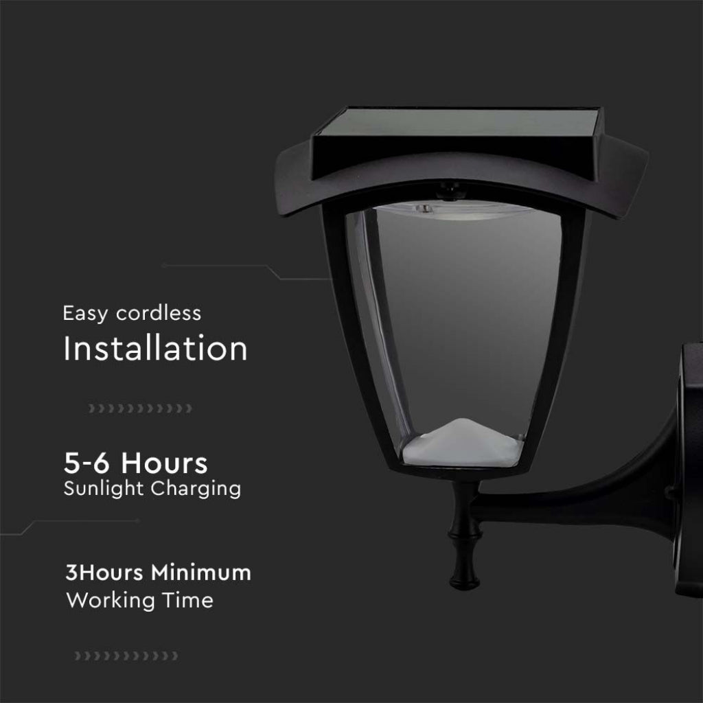 LED Solarna Lanterna Stenska Nastavljiva Črna IP44 2W