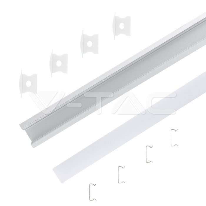 Profil za LED Trak Srebrn Vgradni 2000x23x15,5mm Mlečna Leča