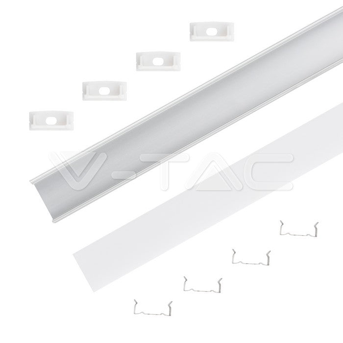 Profil za LED Trak Srebrn Nadometni 2000x23,5x10mm Mlečna Leča