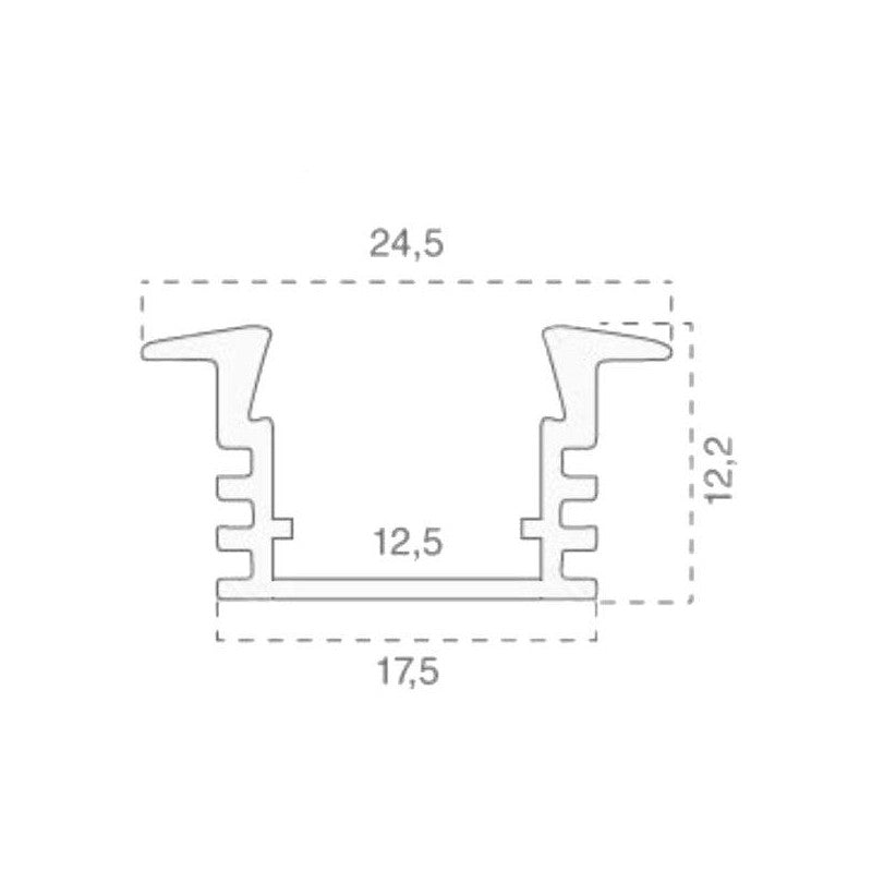 Profil za LED Trak Srebrn Vgradni 2000x24,5x12,2mm Mlečna Leča