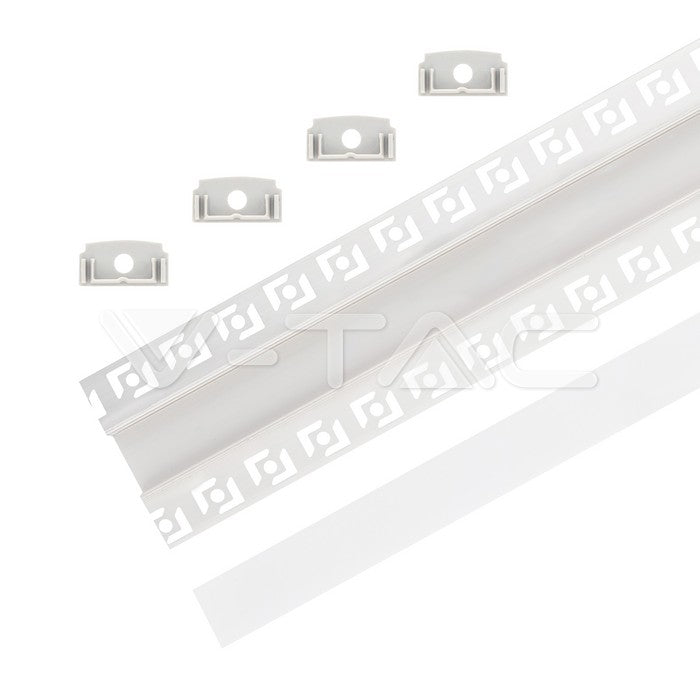 Profil za LED Trak Srebrn Vgradni za Mavec 2000x28,5x14mm Mlečna Leča