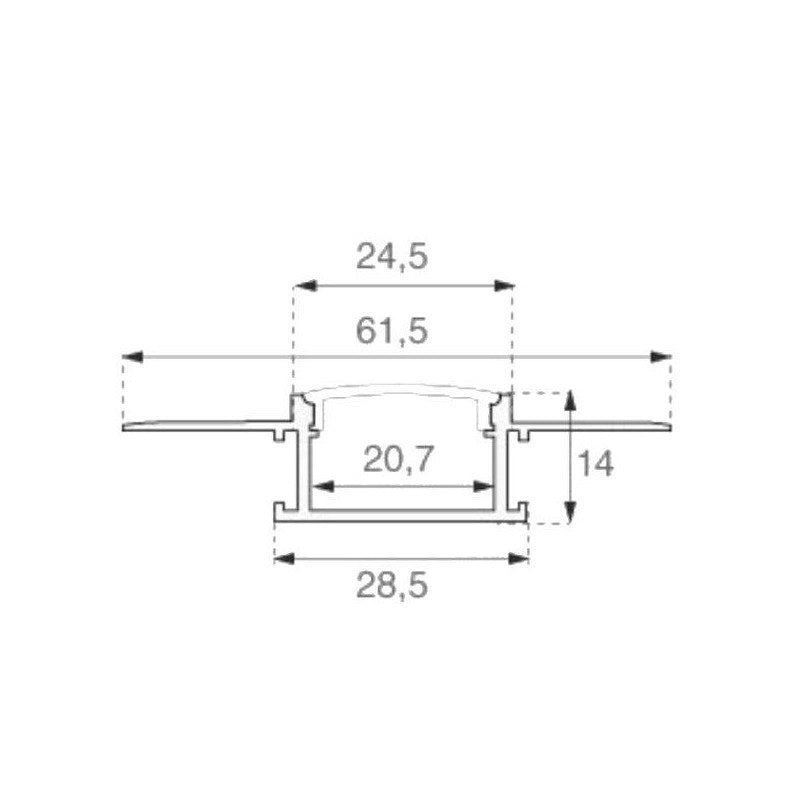 Profil za LED Trak Srebrn Vgradni za Mavec 2000x28,5x14mm Mlečna Leča
