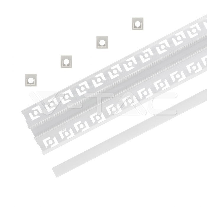 Profil za LED Trak Srebrn Vgradni za Mavec 2000x12,5x13,3mm Mlečna Leča
