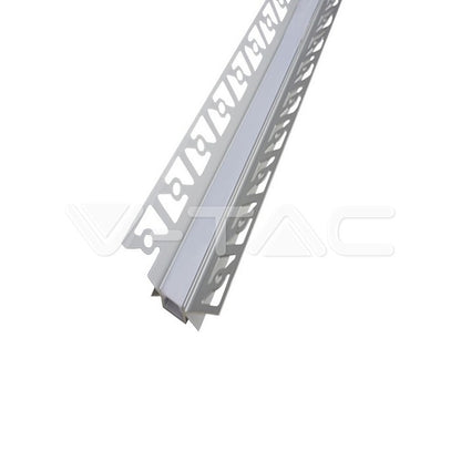 Profil za LED Trak Srebrn Vgradni za Mavec Notranji kot 2000x12,5mm Mlečna Leča