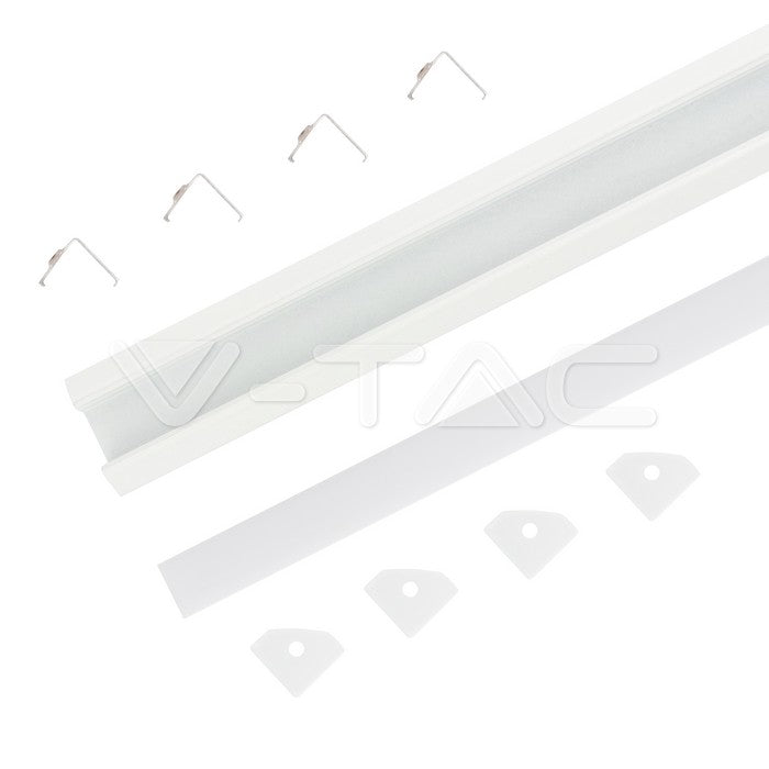Profil za LED Trak Srebrn Nadometni kotni 2000x19x19mm Mlečna Leča