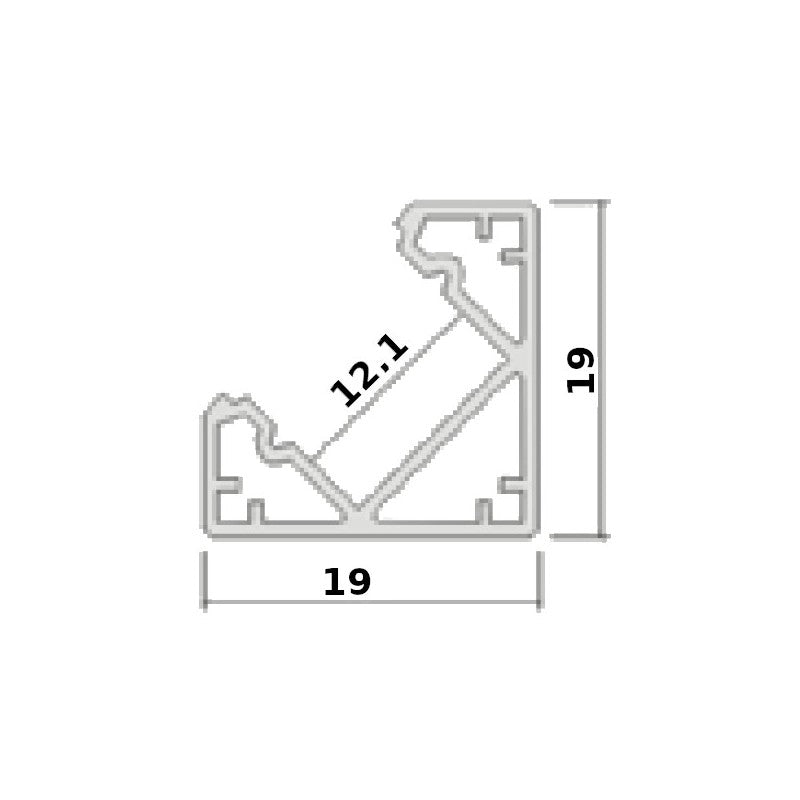 Profil za LED Trak Srebrn Nadometni kotni 2000x19x19mm Mlečna Leča