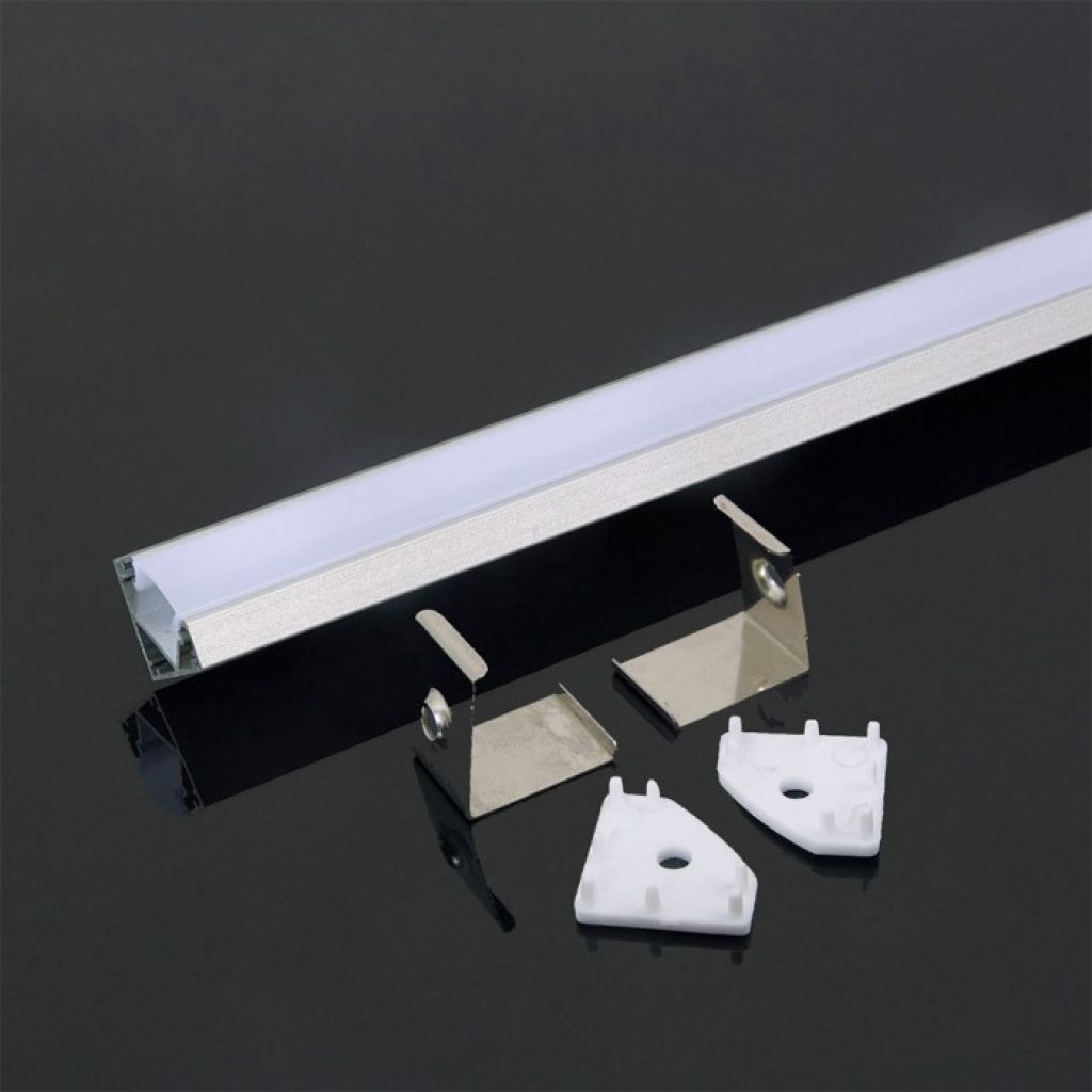 Profil za LED Trak Srebrn Nadometni kotni 2000x19x19mm Mlečna Leča