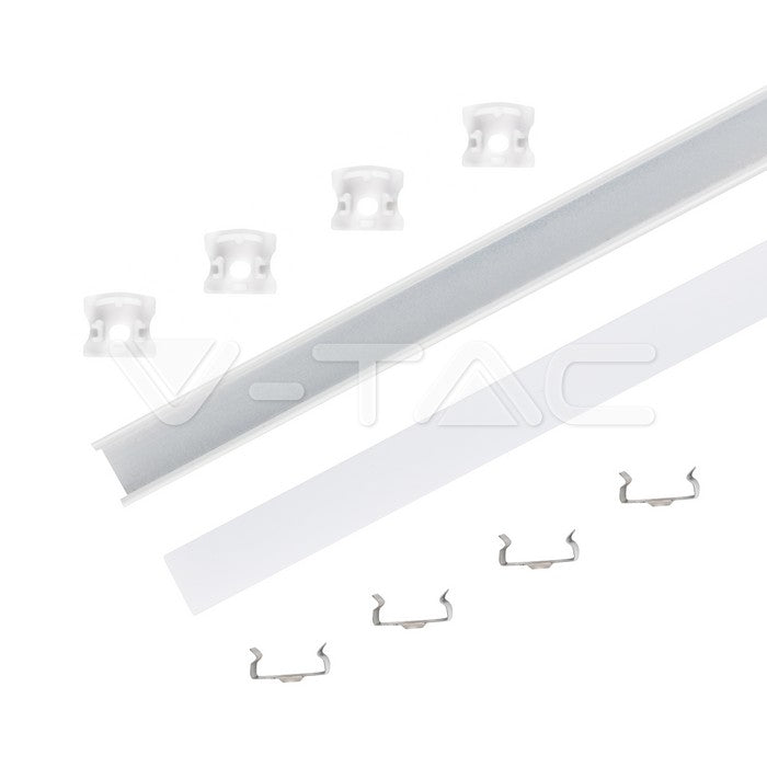 Profil za LED Trak - Nadometni 2000x17,2x14,4mm Mlečni - Komplet Belo ohišje
