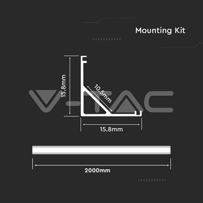 Profil za LED Trak Bel Nadometni Kotni 2000x15,8x15,8mm Mlečni Mlečna Leča