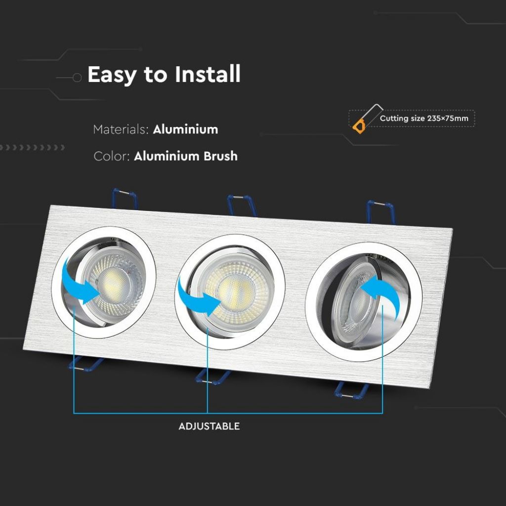 3 x GU10 Housing Square Aluminum