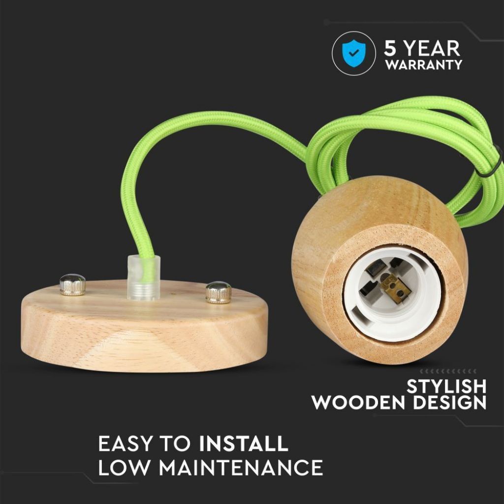 Wooden Ceiling Lamp Green Cable