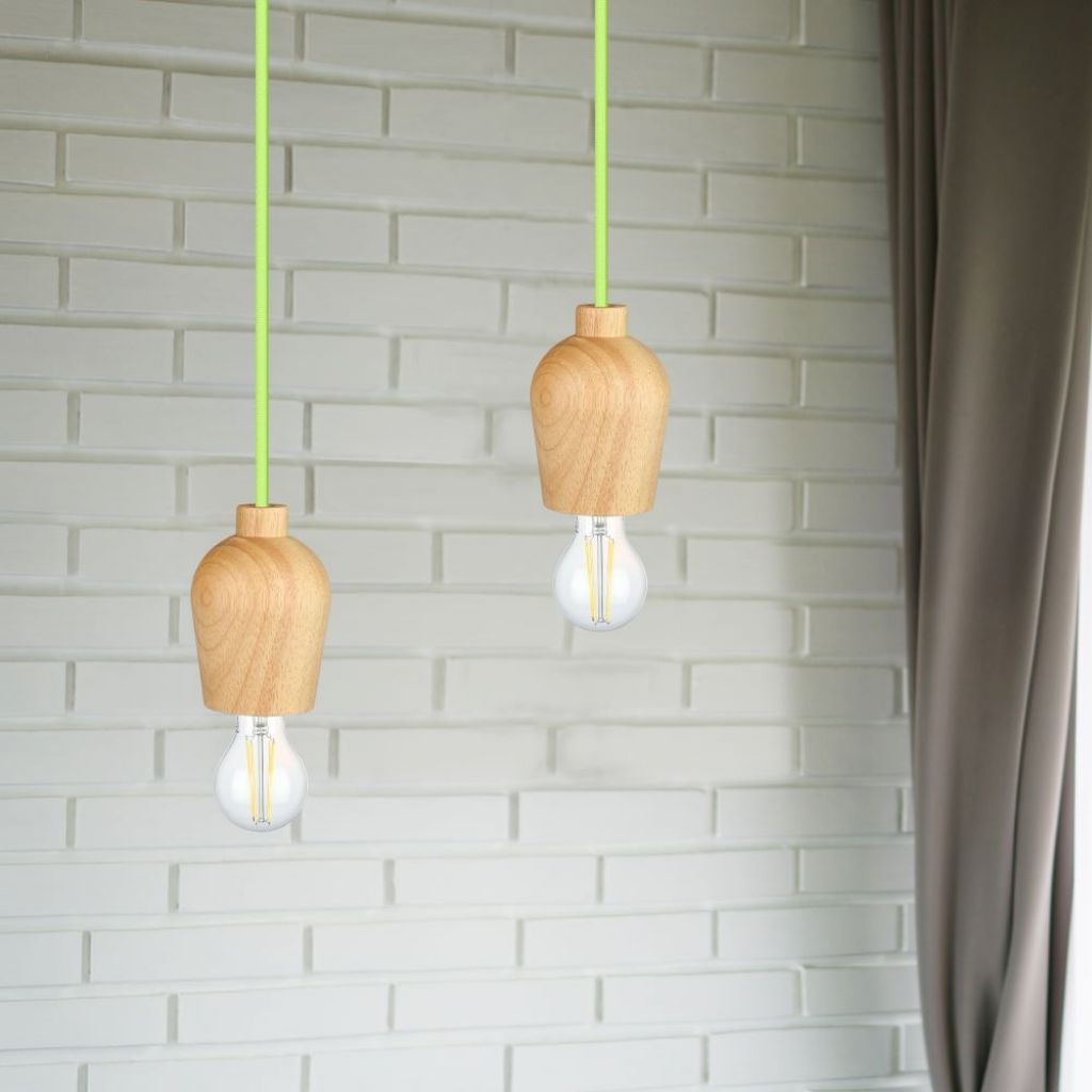 Wooden Ceiling Lamp Green Cable