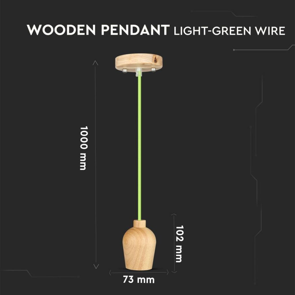 Wooden Ceiling Lamp Green Cable