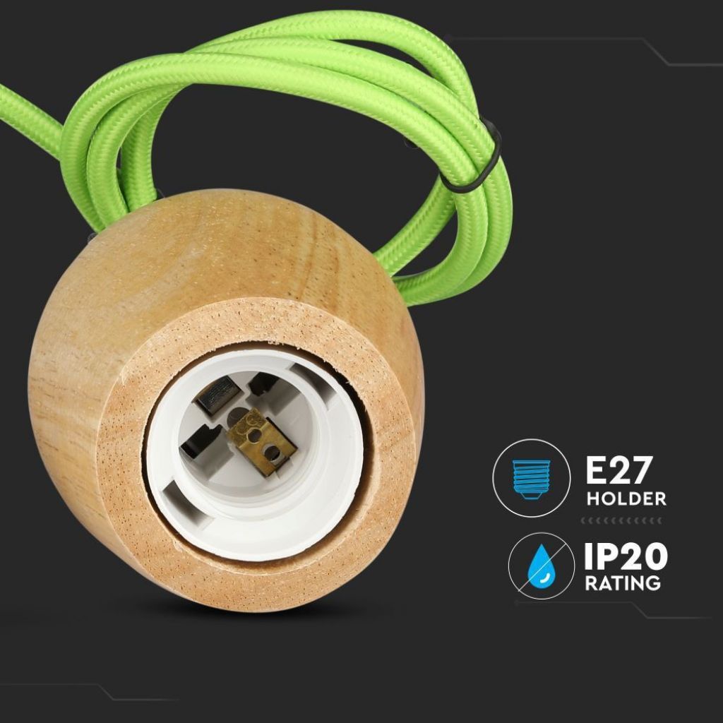 Wooden Ceiling Lamp Green Cable