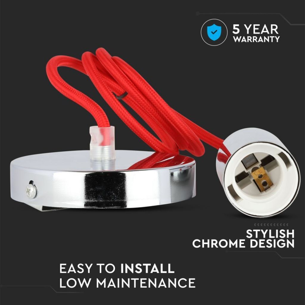Stropna Svetilka Krom Rdeč Kabel