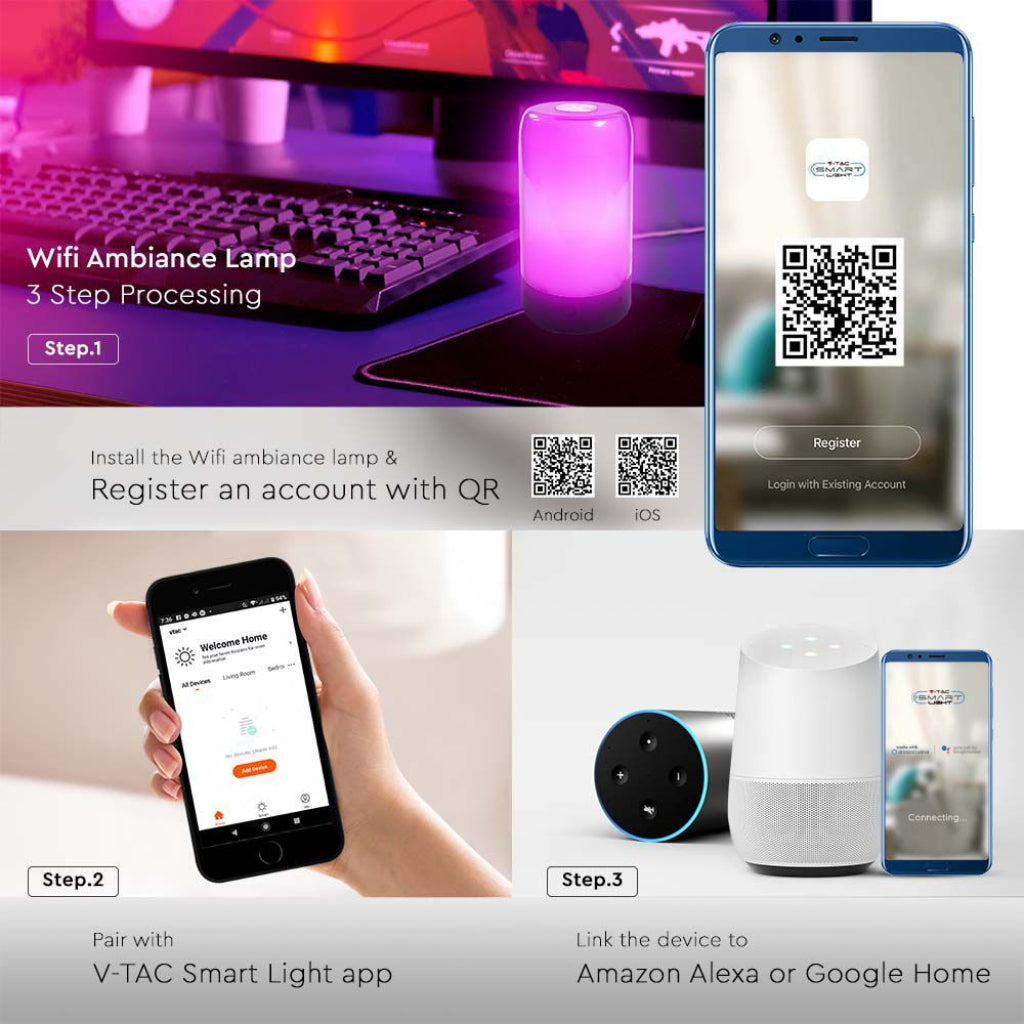 Namizna svetilka 8 W RGB+3v1 Združljiva z Google in Amazon Alexa Črna