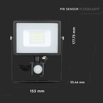 20W LED Reflektor s Senzorjem Cut-OFF Črno Ohišje 4000K