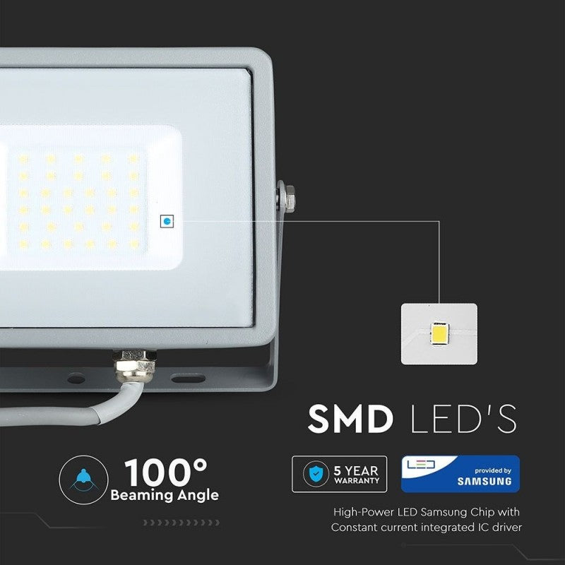 30W LED Reflektor SMD SAMSUNG Tanek Sivo Ohišje 6400K