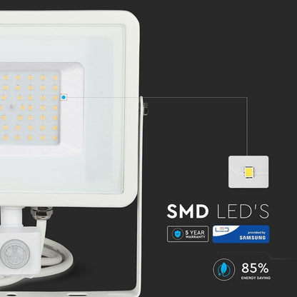 50W LED Reflektor s Senzorjem SAMSUNG Cut-OFF Funkcija Bel 3000K