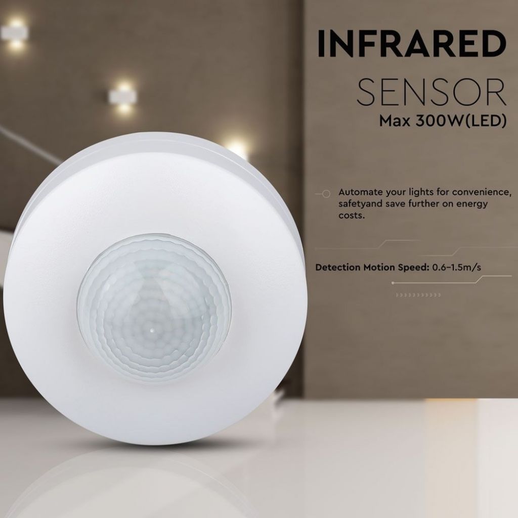 Senzor Gibanja PIR Nadometni Beli 360kot/do 12m/do 1200w