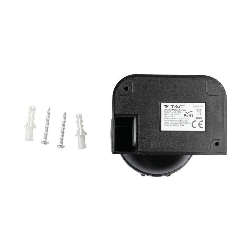 Senzor Gibanja PIR Črni Stenski 180kot/do 12m/do 1200w