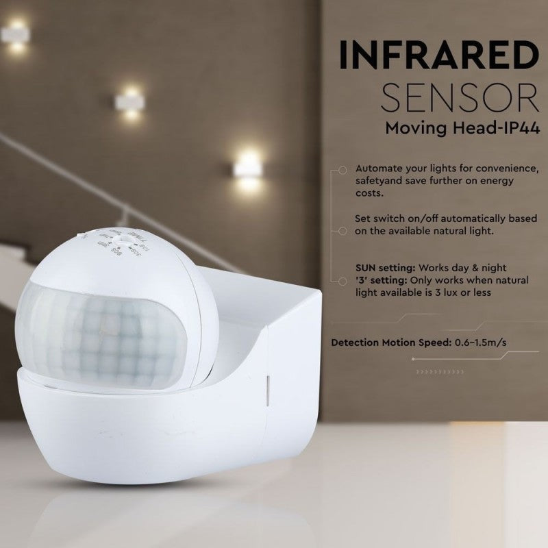 Senzor Gibanja PIR Stenski Beli 180kot/do 12m/do 800w
