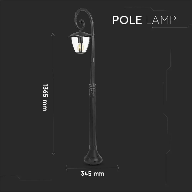 Street/Garden Lamp 1 x E27 1365 mm IP44 Black Lantern