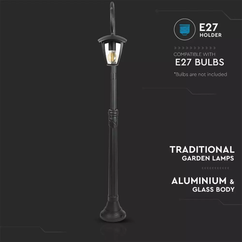 Street/Garden Lamp 1 x E27 1365 mm IP44 Black Lantern