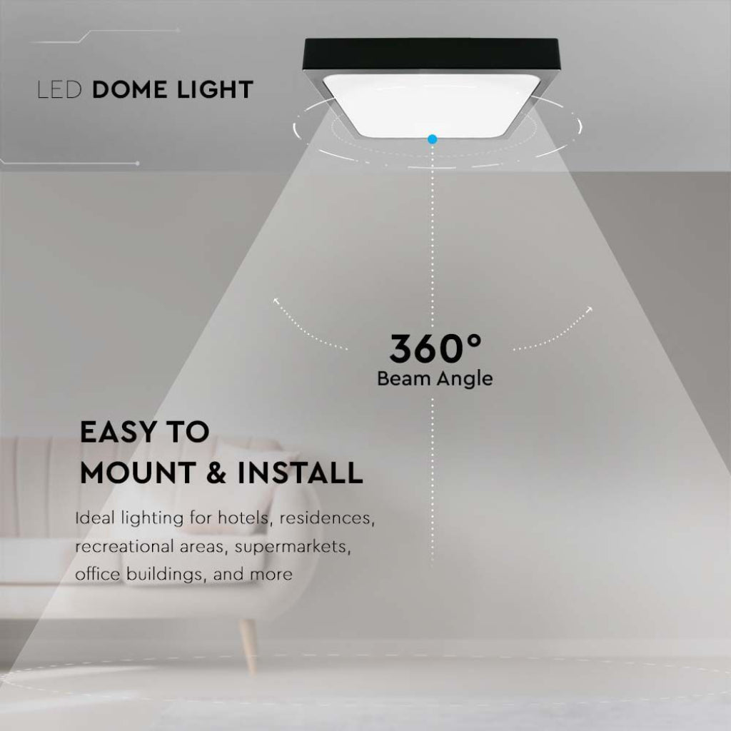 24W LED Svetilka Črna 6500K IP44