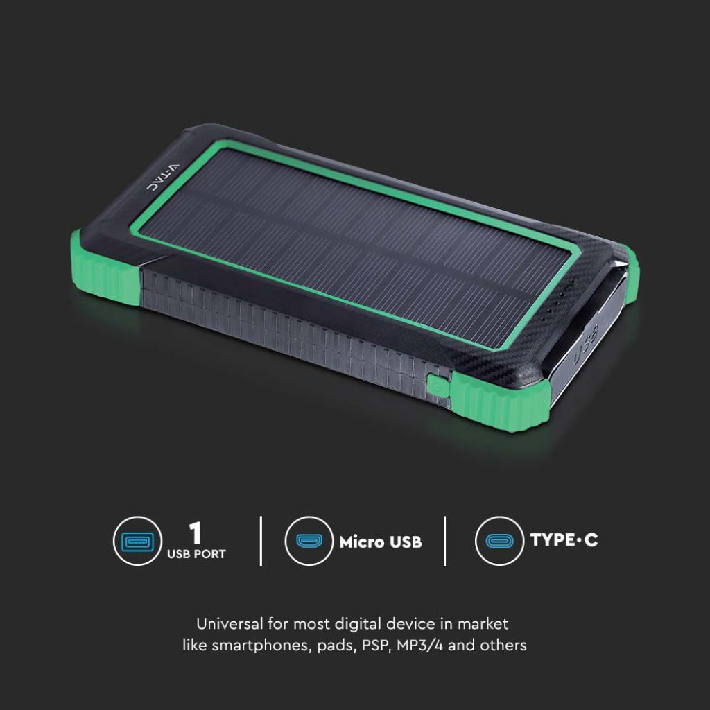 Prenosna Baterija 10.000 mAh za Brezžično Polnjenje s Solarnim Panelom Črna