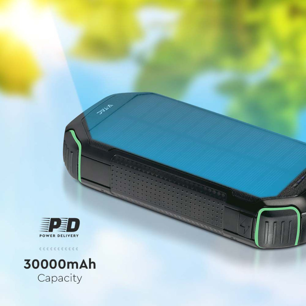 Prenosna Baterija 30.000 mAh za Brezžično Polnjenje s Solarnim Panelom Črna