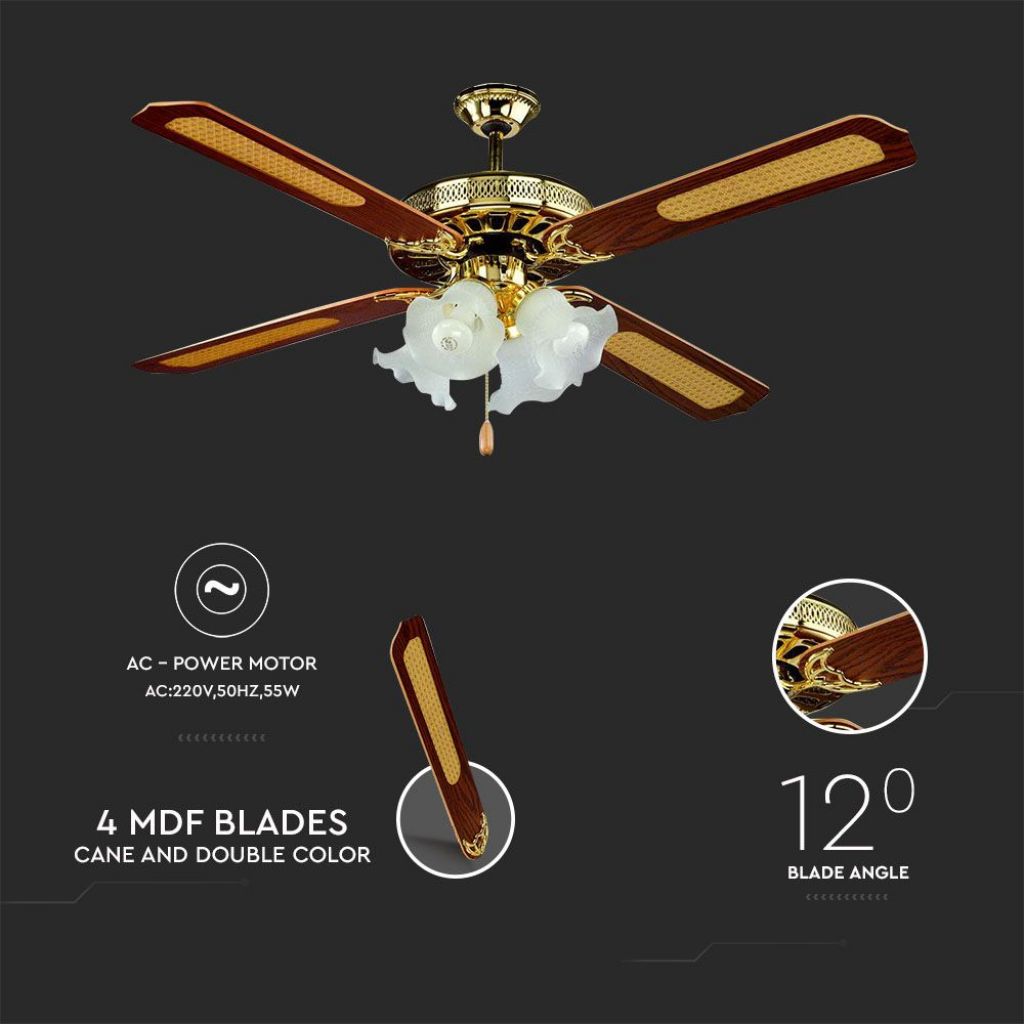 Stropni ventilator z 4 x E27 lučjo Klasik