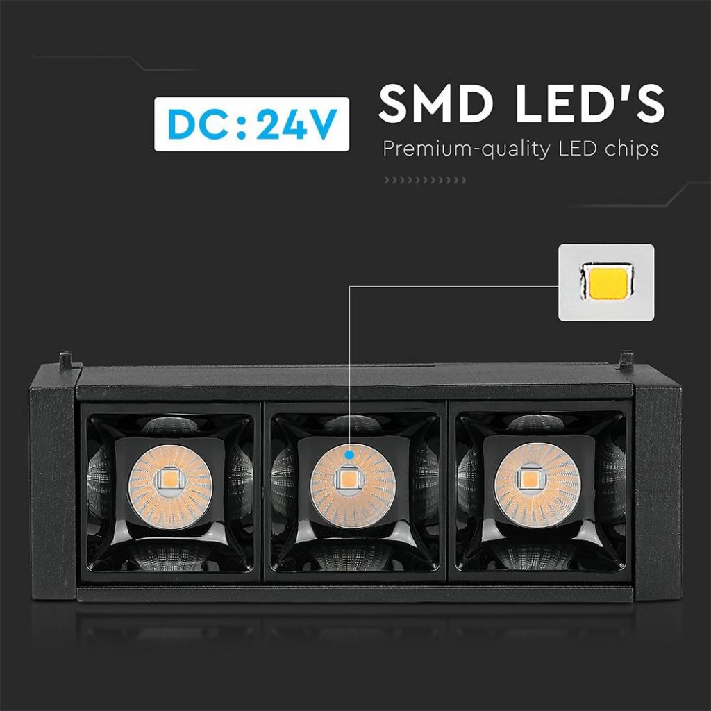 3*1W LED Magnetni Reflektor SMD Črni 3000K IP20 24V - za magnetno tirnico