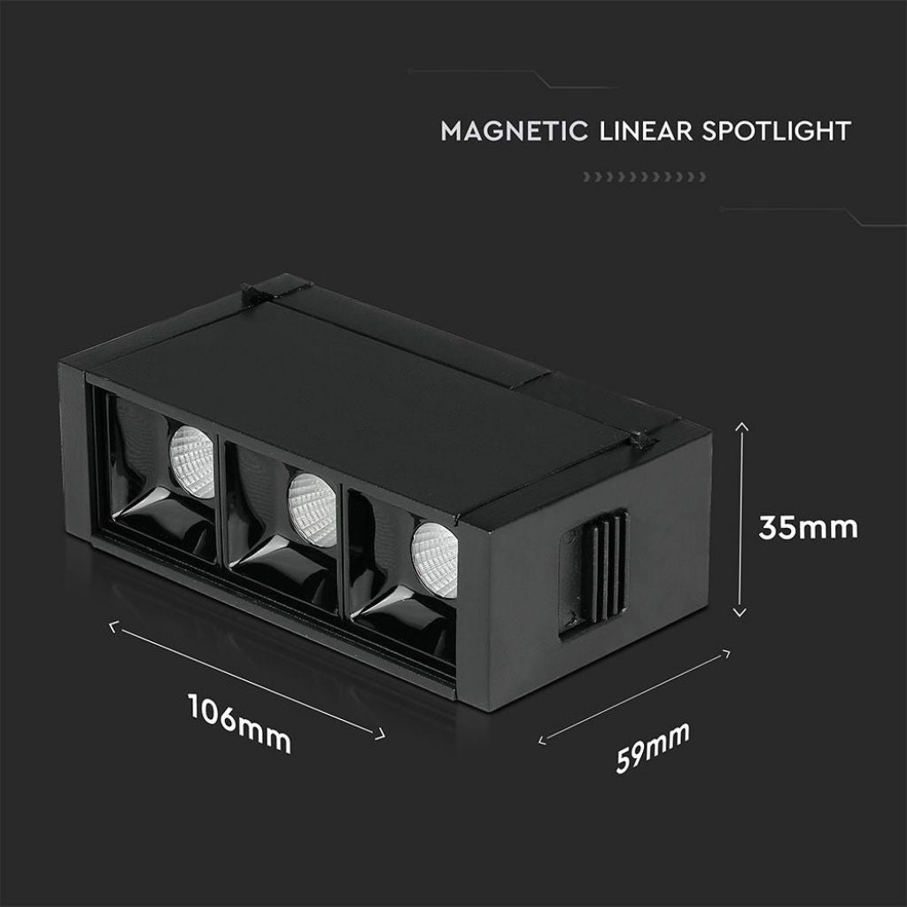 3*1W LED Magnetni Reflektor SMD Črni 4000K IP20 24V - za magnetno tirnico