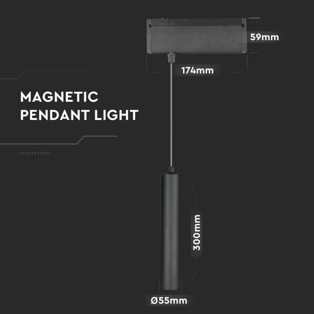 15W LED Tračna Viseča Svetilka 4000K Črna IP20 24V - za magnetno tirnico